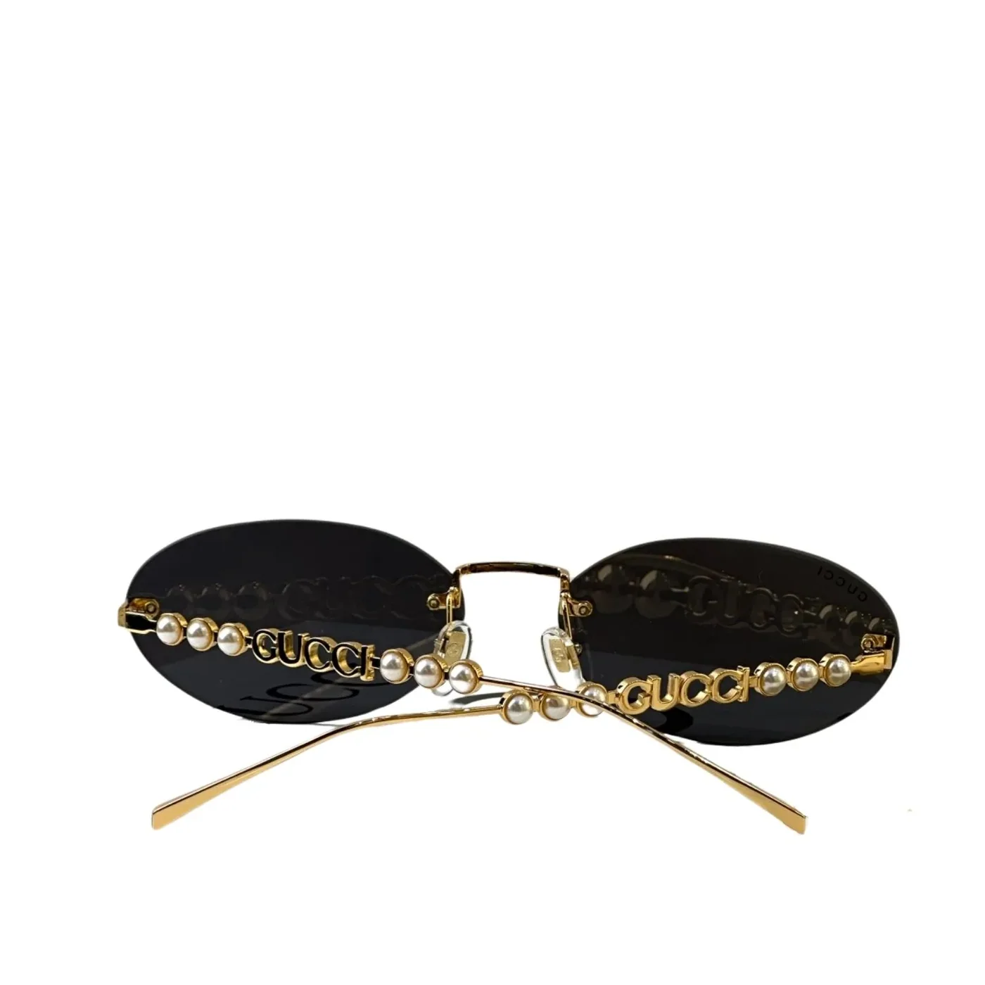 Gucci Oval Frame Sunglasses Black With Gold Toned Metal