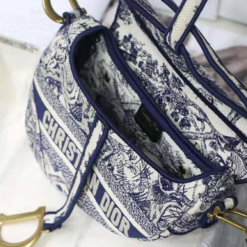 Dior Saddle Bag Blue Toile de Jouy Embroidery for Women
