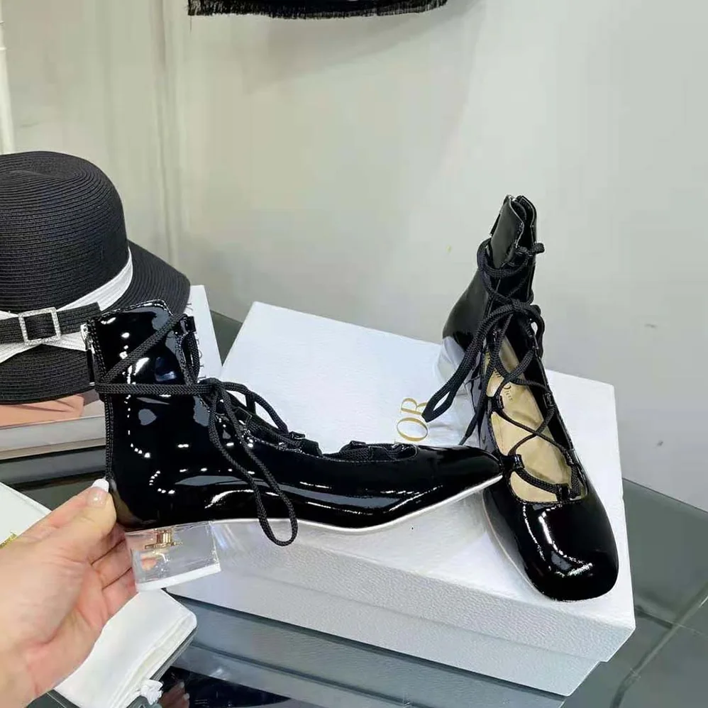 Dior Arty Lace-up Ankle Boot Black Patent Calfskin for Women Dior Arty Lace-up Ankle Boot Black Patent Calfskin for Women