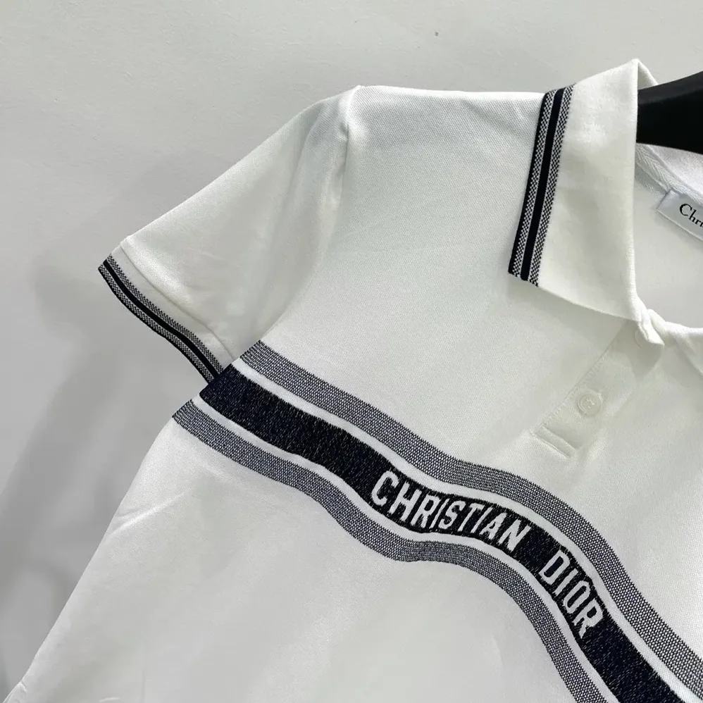 Dior Polo Shirt White and Navy Blue Cotton Jersey for Women