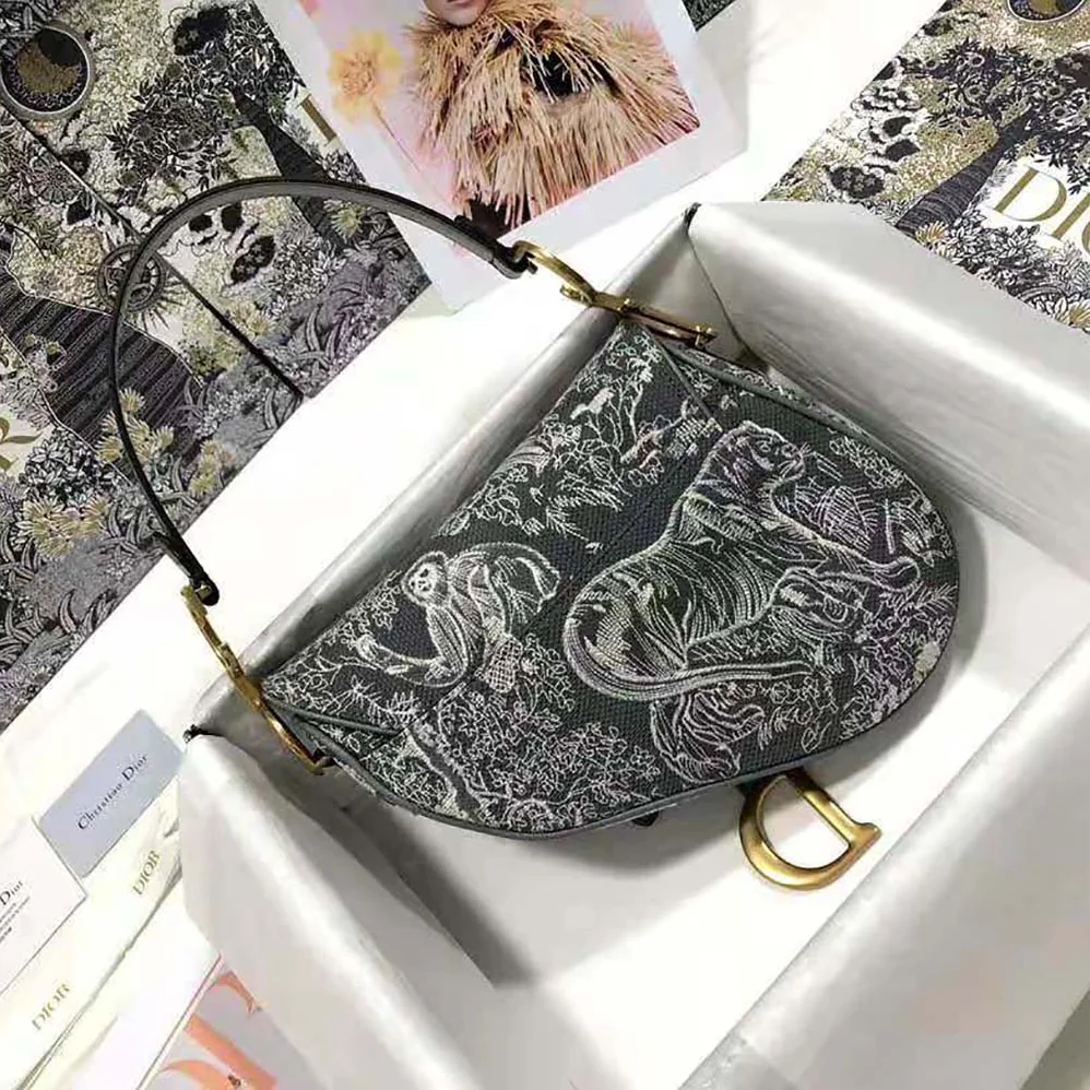 Dior Saddle Bag Toile DE Jouy Reverse Jacquard for Women in Silver Dior Saddle Bag Toile DE Jouy Reverse Jacquard for Women in Silver