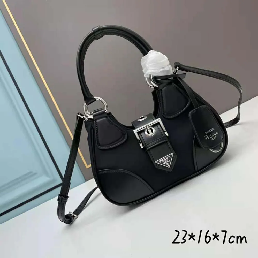 Prada Moon Re-Nylon and Leather Bag for Women in Black