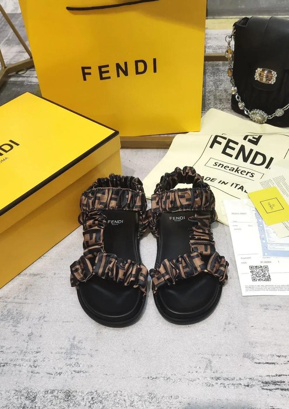 Fendi Feel Brown Satin Sandals 8X8291AE7SF0R7V