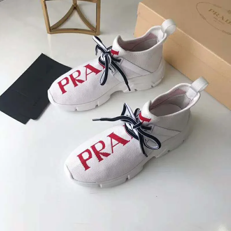 Prada Shoes Knit Sneakers 15mm Heel for Women in White
