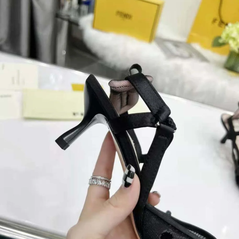 Fendi Colibri Lite Black mesh and FF Karligraphy Medium for Women in Heel Slingbacks
