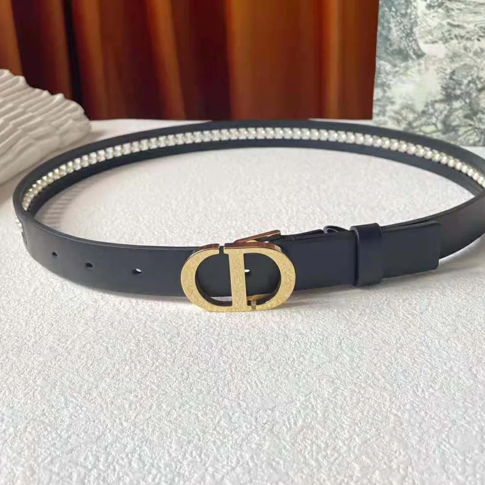 Dior 30 Montaigne Belt Black Smooth Calfskin and White Glass Pearls 25 MM for Women Dior 30 Montaigne Belt Black Smooth Calfskin and White Glass Pearls 25 MM for Women