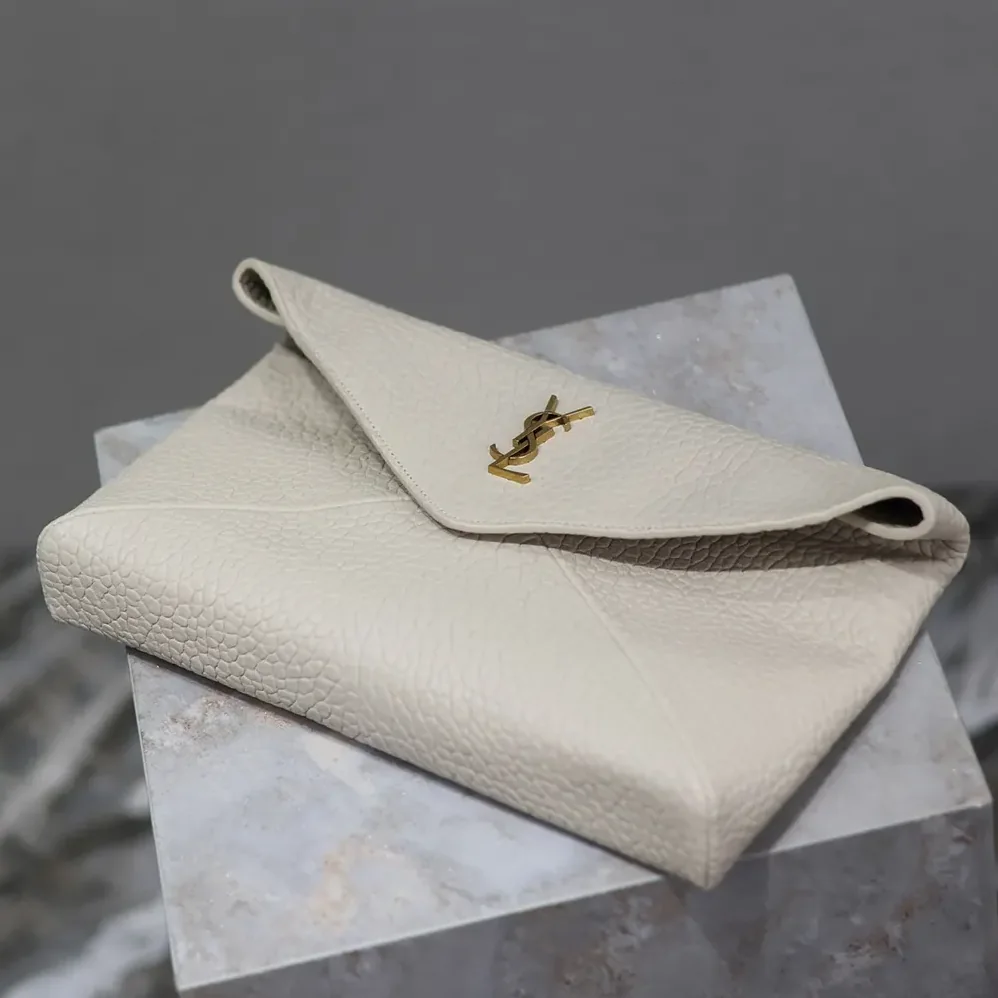 Saint Laurent YSL Cassandre Large Envelope Pouch In Lambskin White 29cm for Women Saint Laurent YSL Cassandre Large Envelope Pouch In Lambskin White 29cm for Women