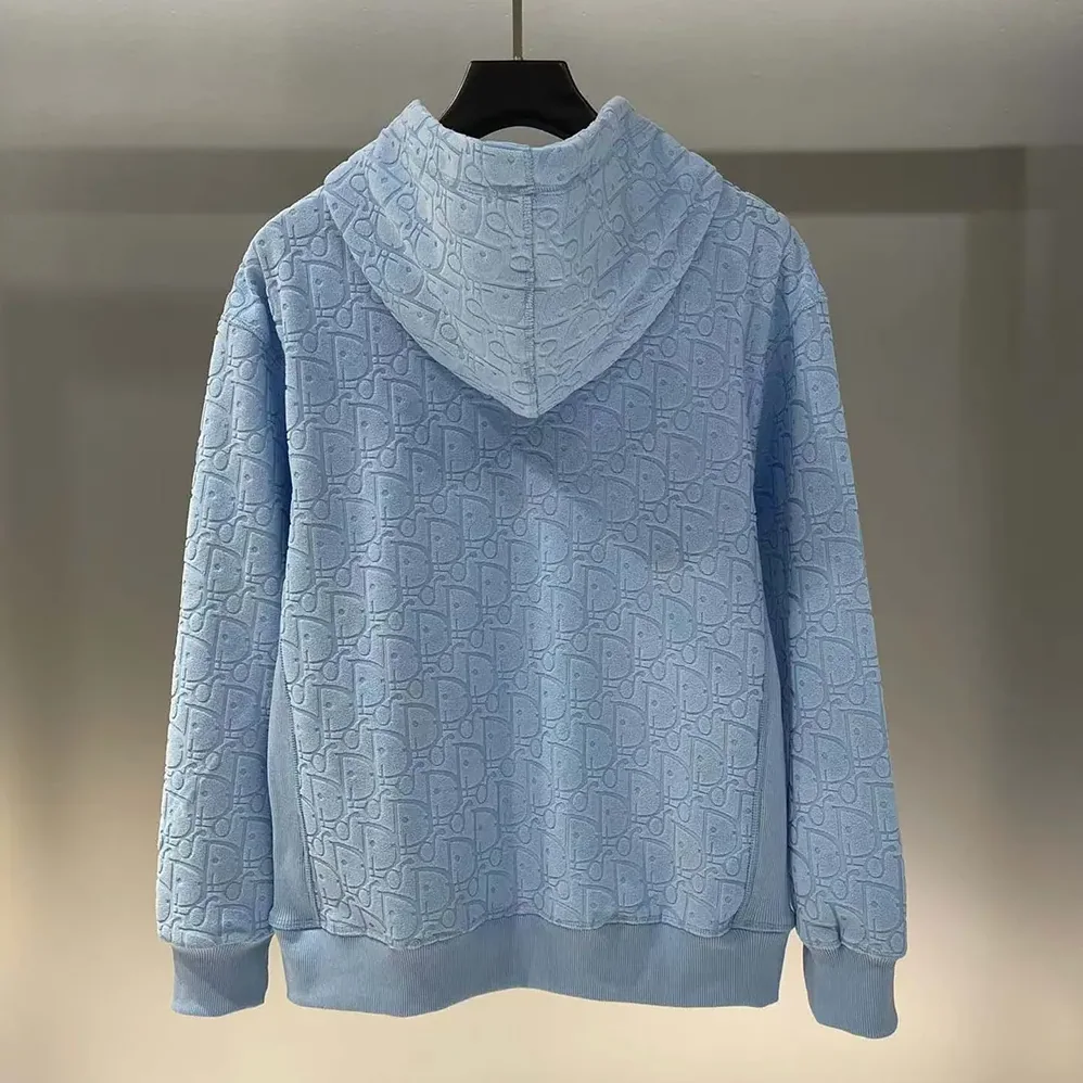 Dior Oblique Relaxed-Fit Hooded Sweatshirt Blue Terry Cotton Jacquard for Men