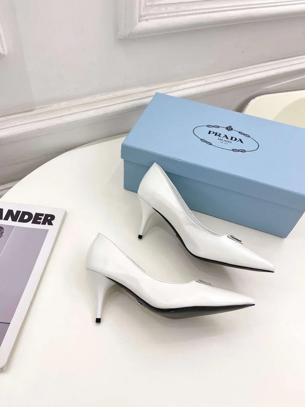 Prada Spike Pumps White