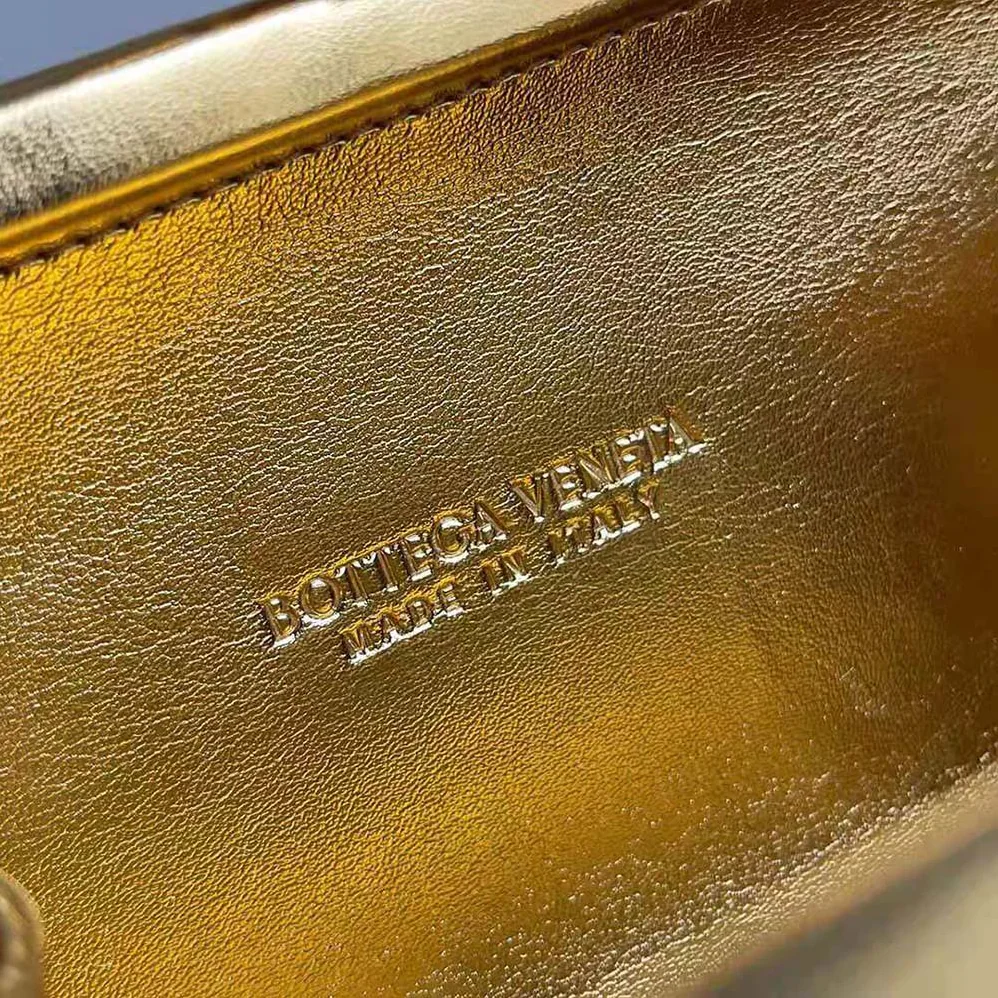 Bottega Veneta Knot Pressed Intreccio Laminated Leather Minaudiere for Women in Gold