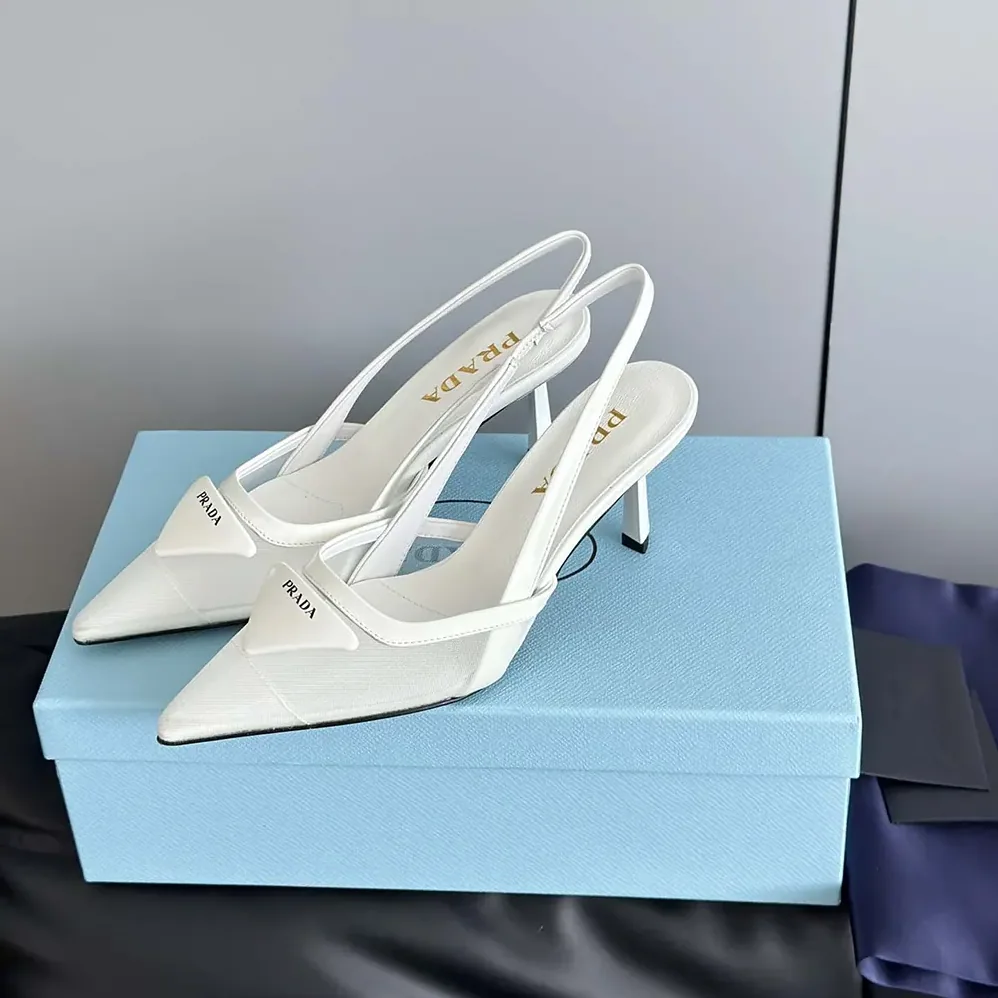 Prada Mesh Fabric Slingback Pumps for Women in White Prada Mesh Fabric Slingback Pumps for Women in White
