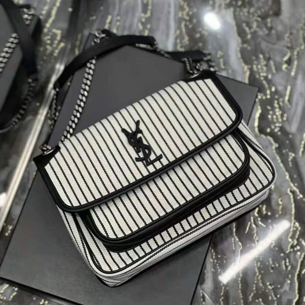 Saint Laurent YSL Niki Medium Chain Bag in Canvas for Women in Black