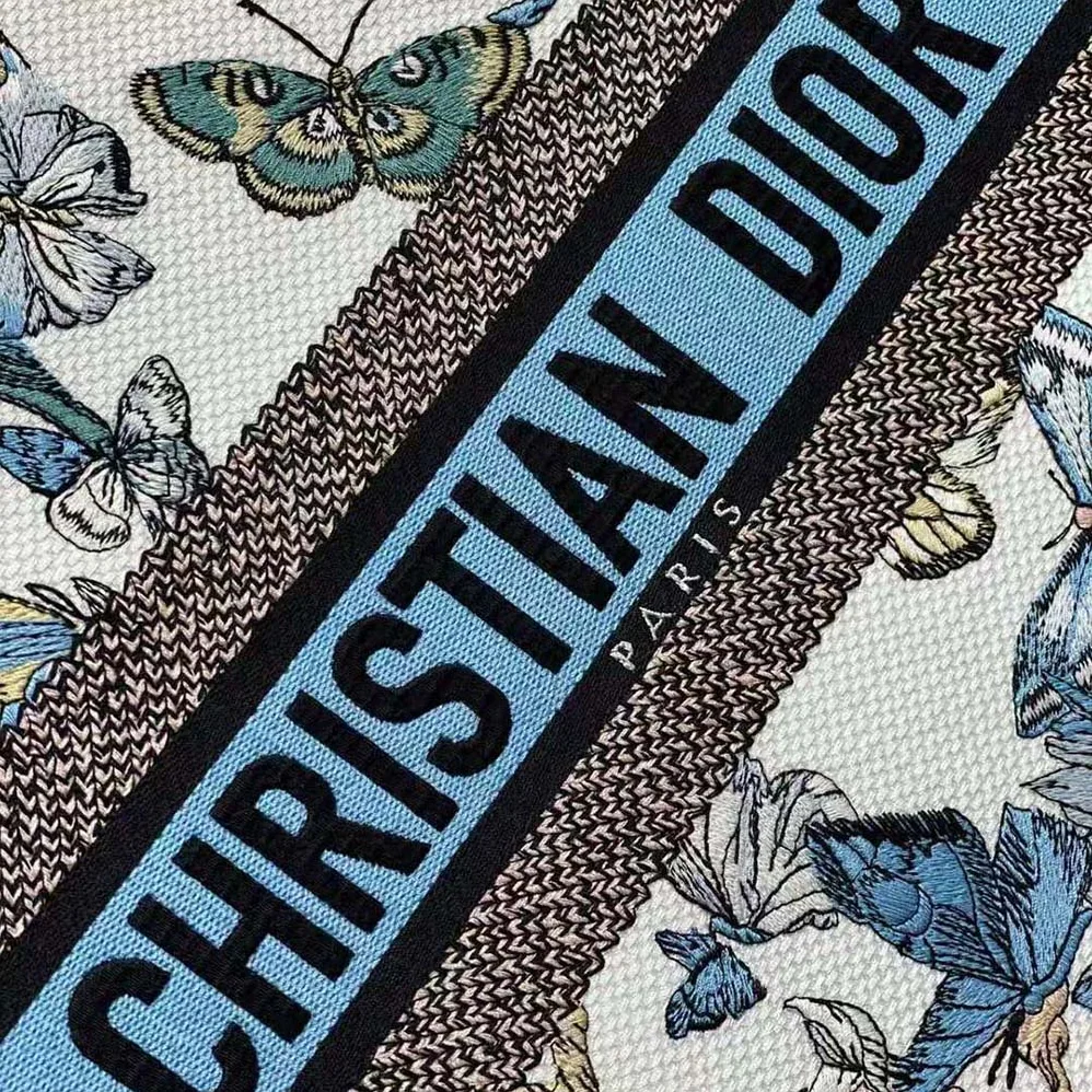 Dior Large Dior Book Tote White and Pastel Midnight Blue Toile de Jouy Mexico Embroidery for Women