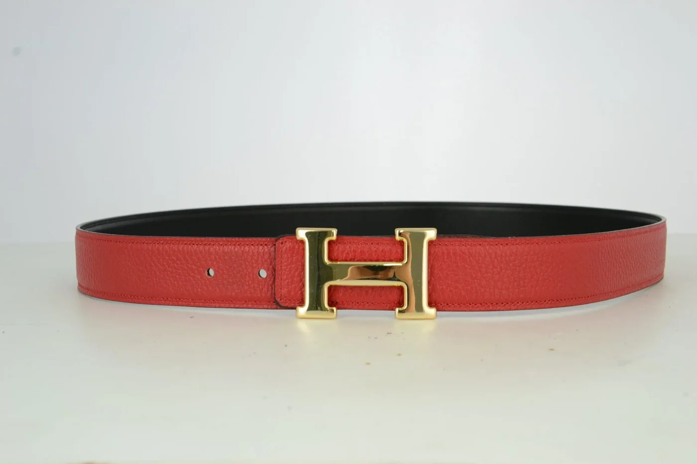 Reversible H Leather Belt Double Color Black & Red