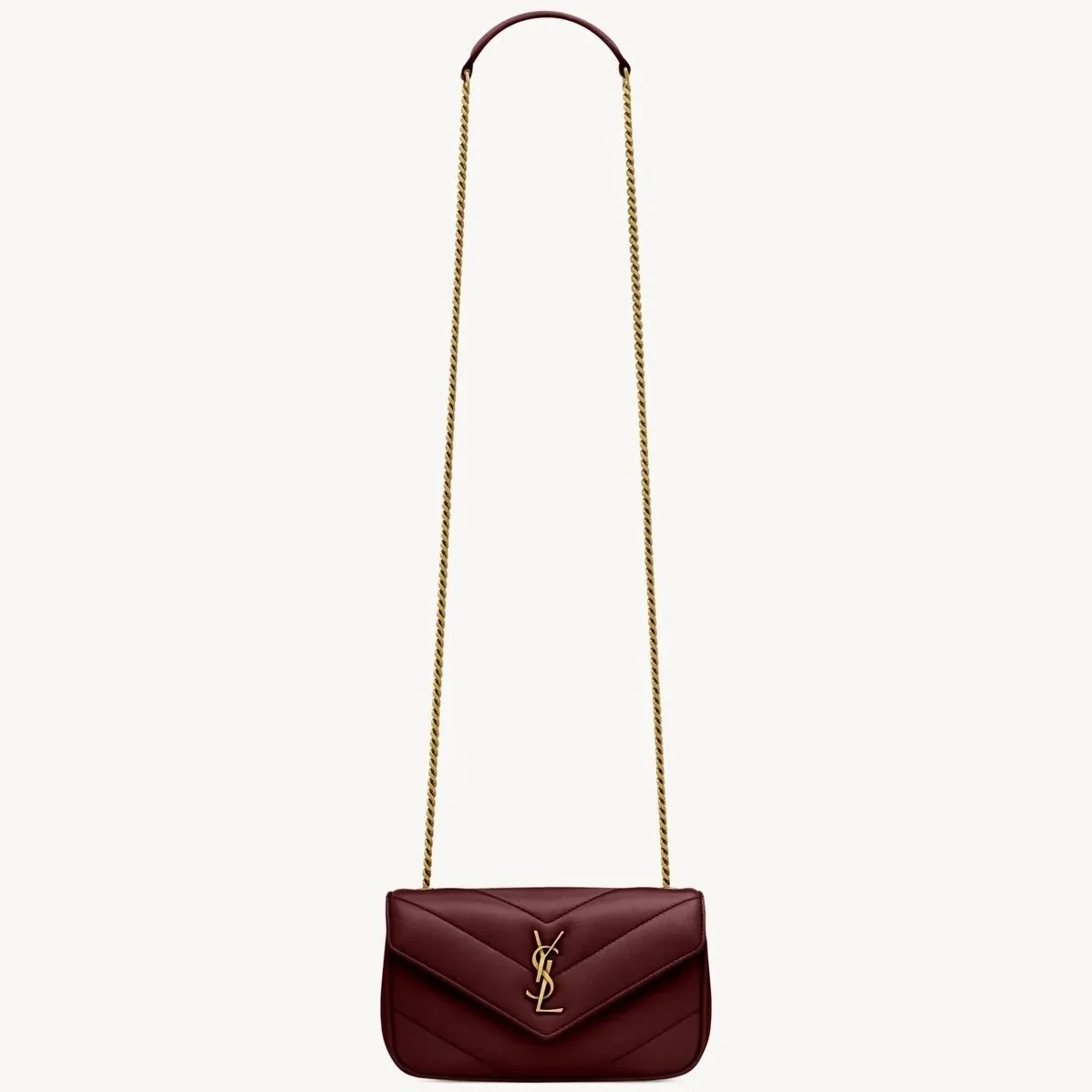 Saint Laurent Loulou Mini Shoulder Bag in Rouge Cabernet Gold Hardware