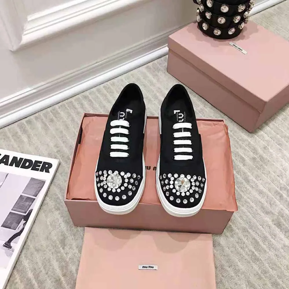 Miu Miu Cotton Gabardine Sneakers for Women in Black Miu Miu Cotton Gabardine Sneakers for Women in Black