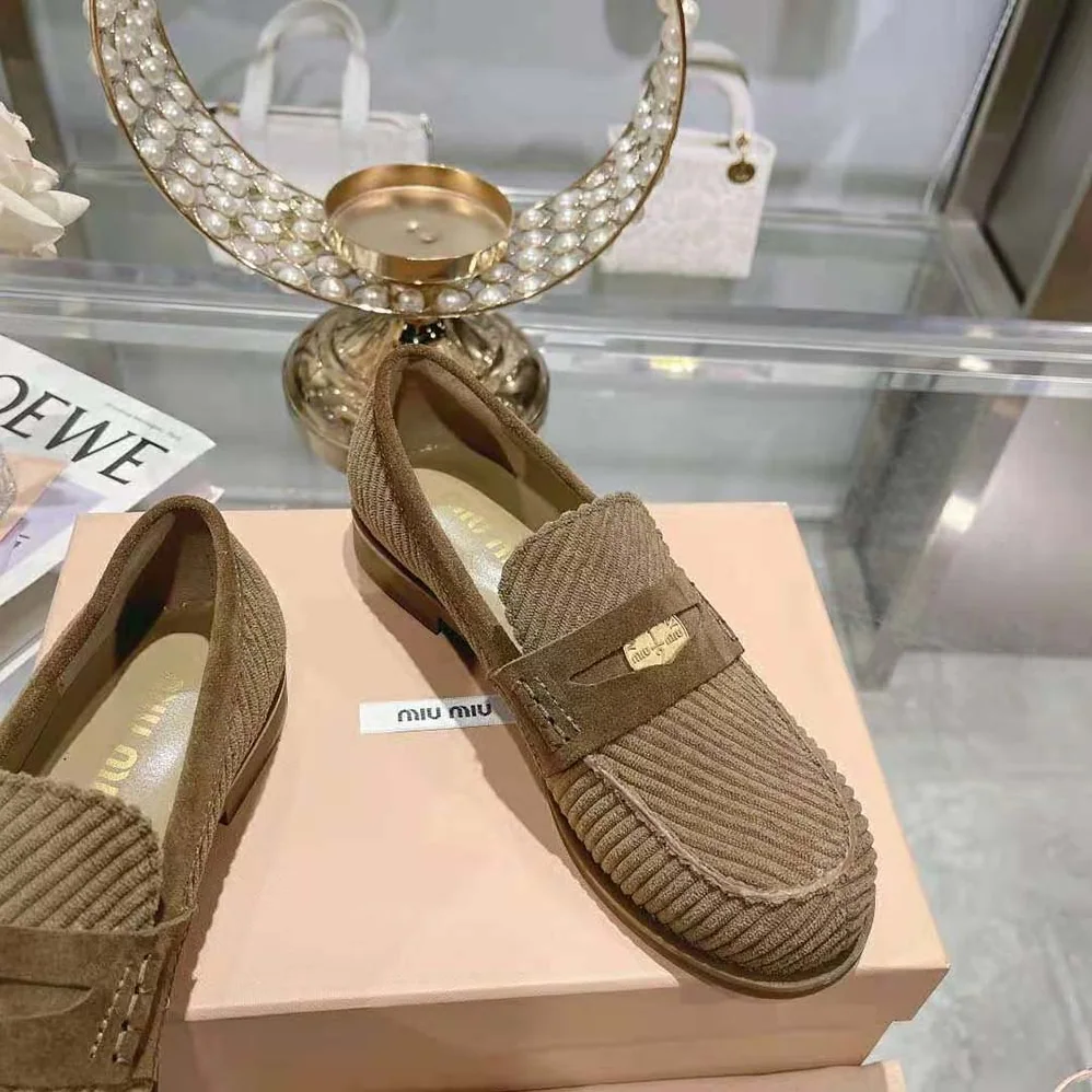 Miu Miu Corduroy Loafers with Screen for Women in printed Logo