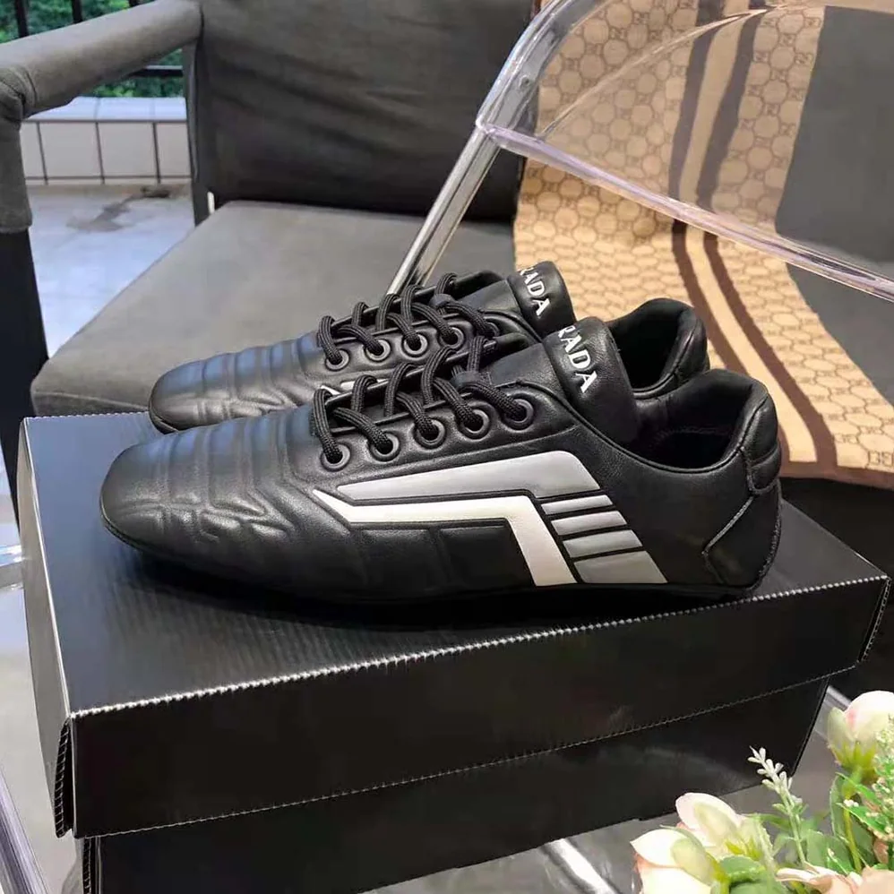 Prada Rev Leather Sneakers for Women in Black Prada Rev Leather Sneakers for Women in Black