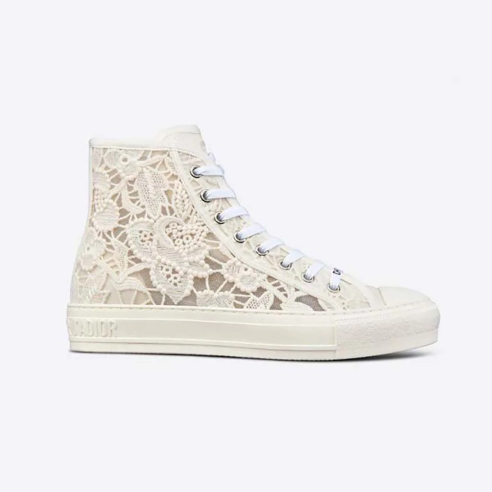 Dior Walk'N'Dior High-Top Sneaker White Macramé Embroidered Cotton for Women