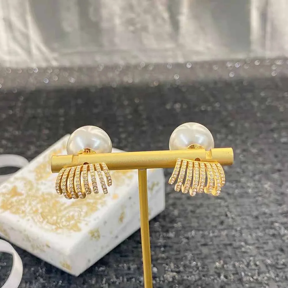 Dior Tribales Earrings Gold-Finish Metal with White Resin Pearls and White Crystals for Women Dior Tribales Earrings Gold-Finish Metal with White Resin Pearls and White Crystals for Women