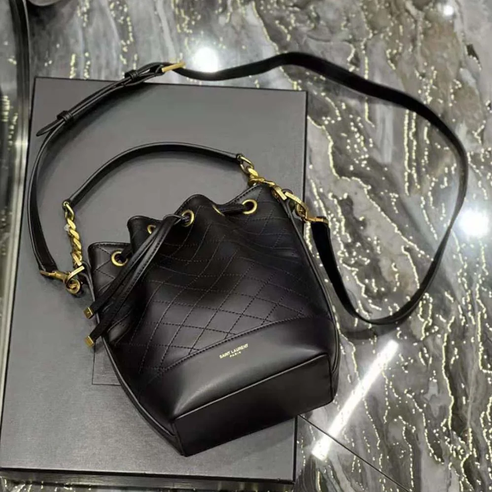 Saint Laurent YSL Emmanuelle Small Bucket Bag in Quilted Lambskin for Women in Black