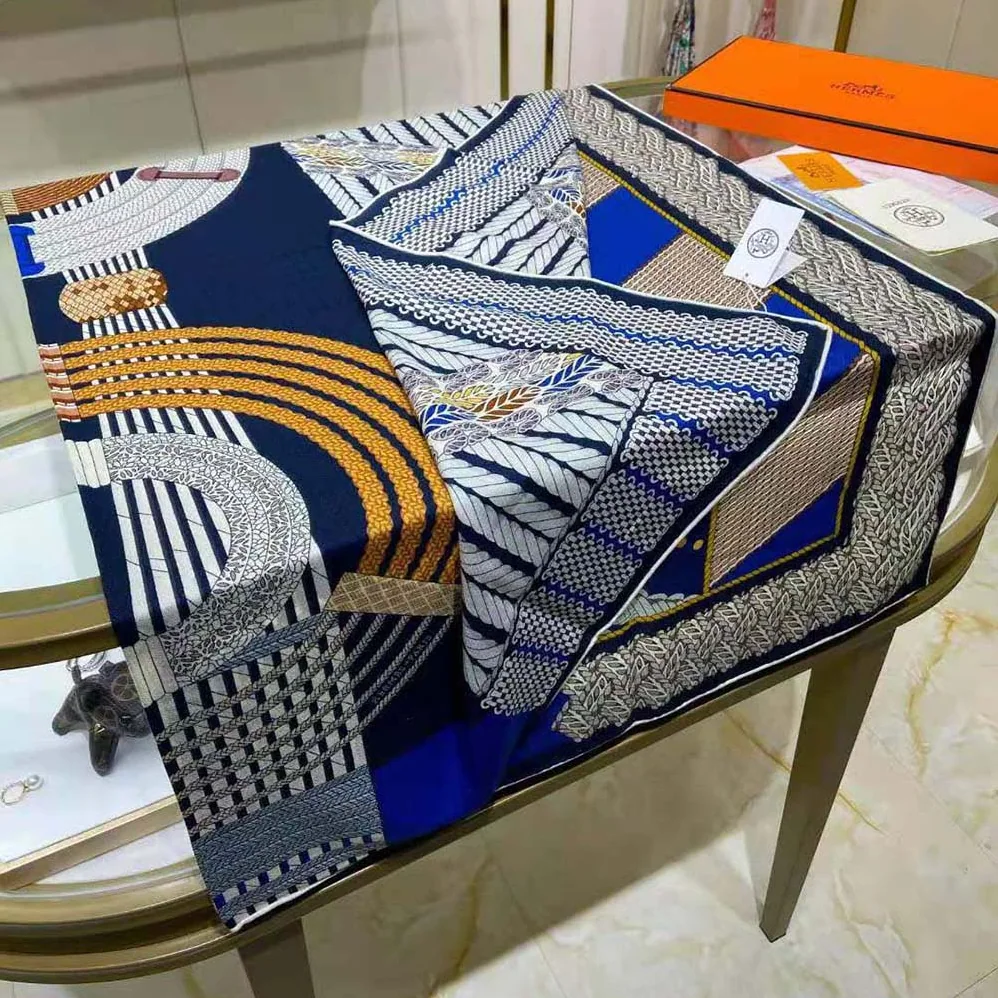 Hermes Dressage Tressage Shawl 140 for Women in Navy Hermes Dressage Tressage Shawl 140 for Women in Navy