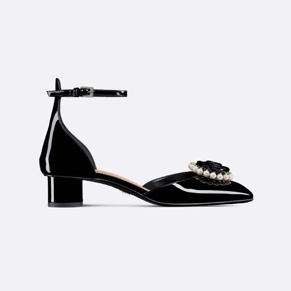 Dior Dior Rose Pump Black Patent Calfskin and White Resin Pearls for Women Dior Dior Rose Pump Black Patent Calfskin and White Resin Pearls for Women