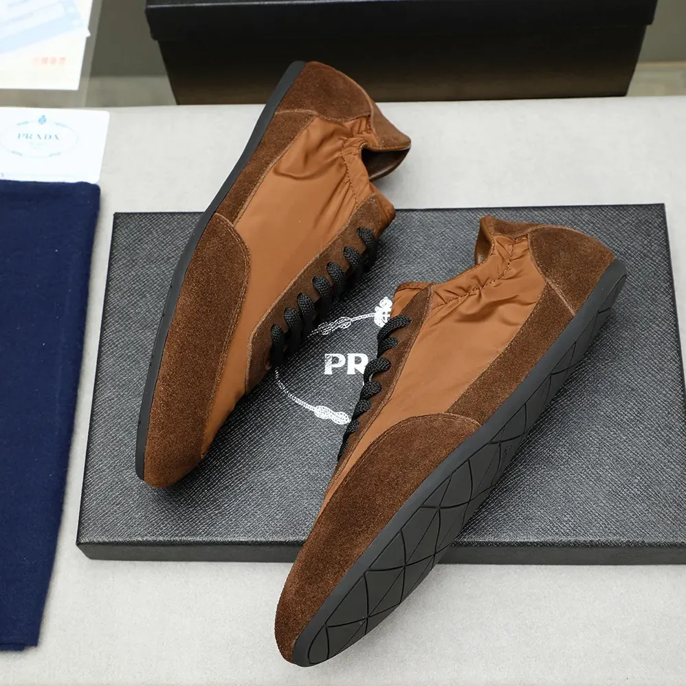 Prada Collapse Re-Nylon and Suede Elasticized Sneakers for Unisex in Brown