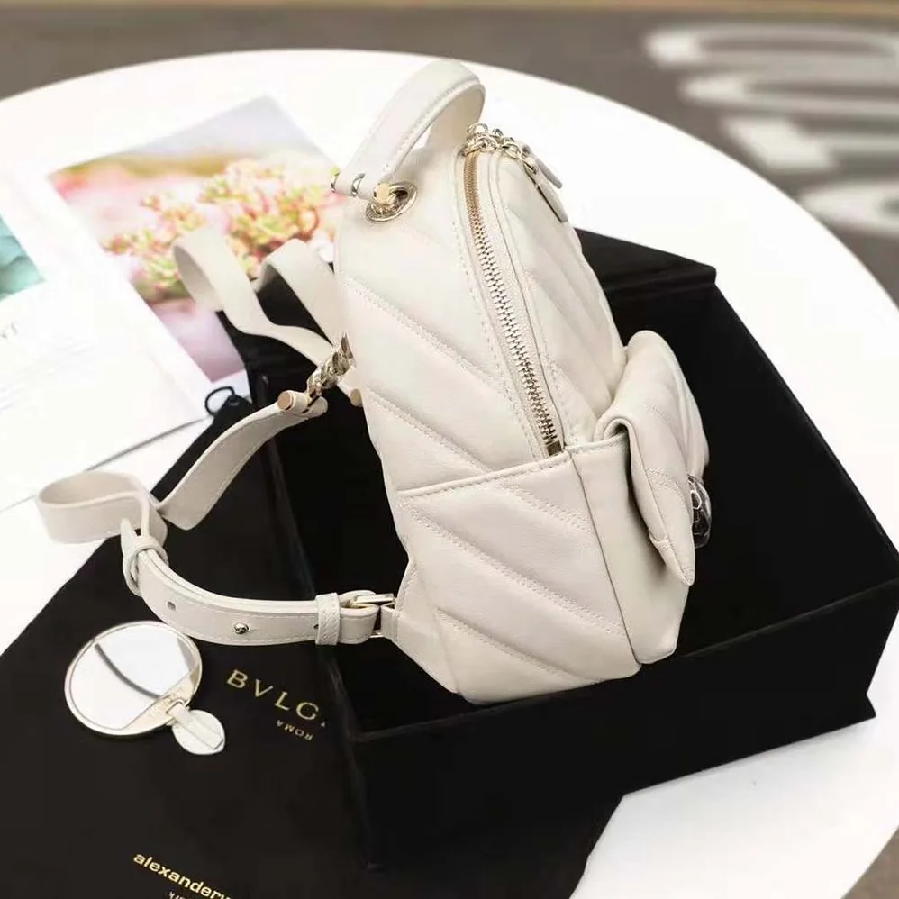 Bvlgari Serpenti Cabochon Backpack in White Agate Calf Leather for Women