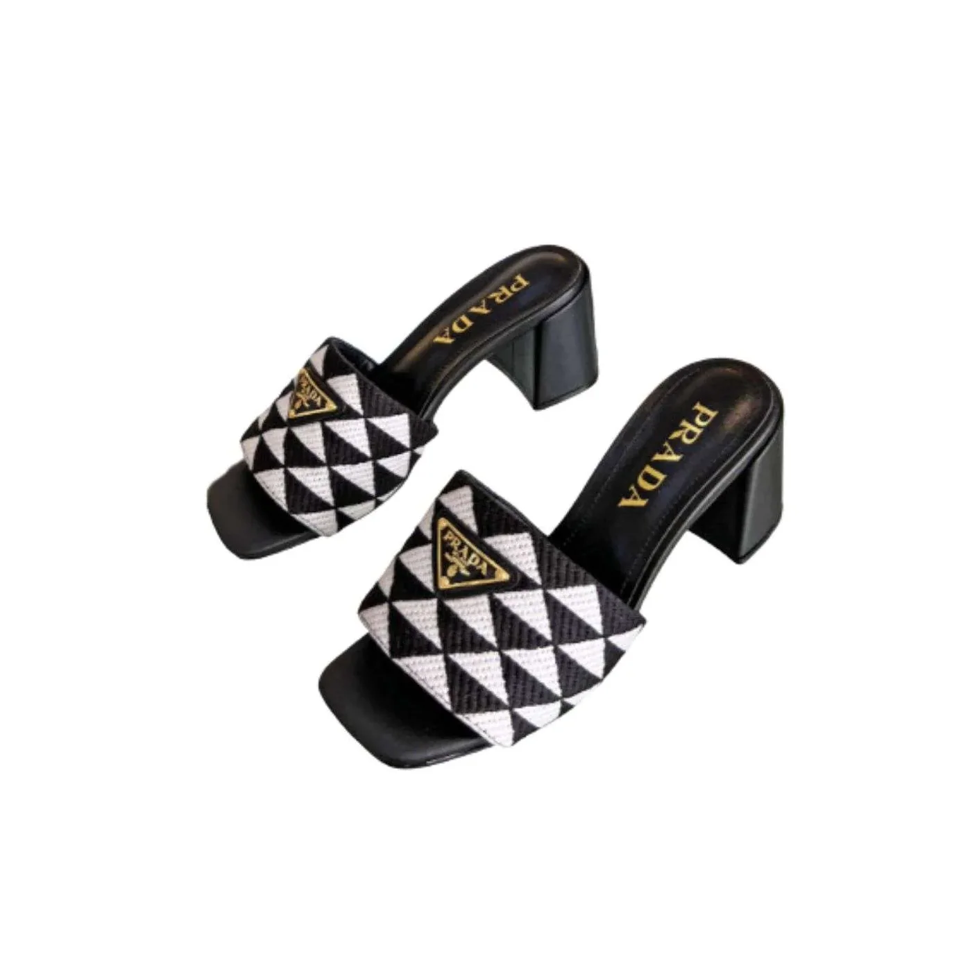 Prada Triangle Slip in On Sandals Black Prada Triangle Slip in On Sandals Black