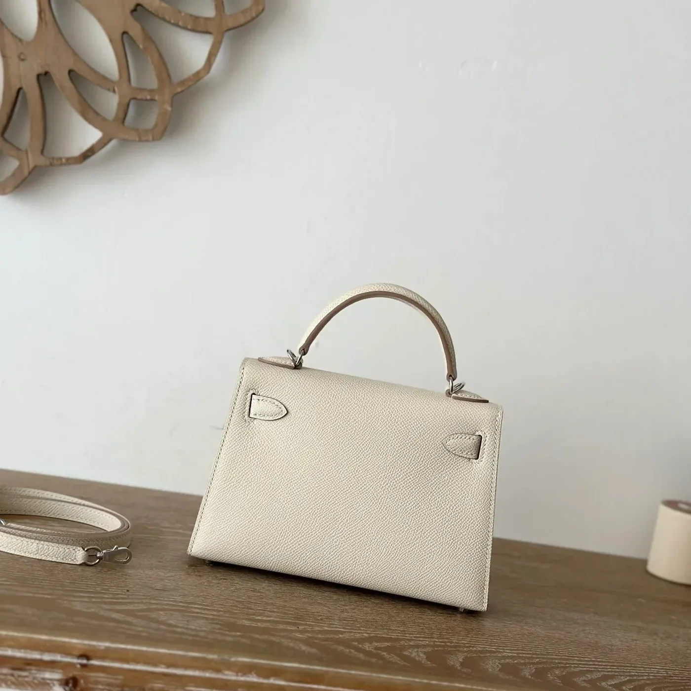 Hermes Kelly Mini Top Handle Bag in Craie Epsom Palladium Hardware