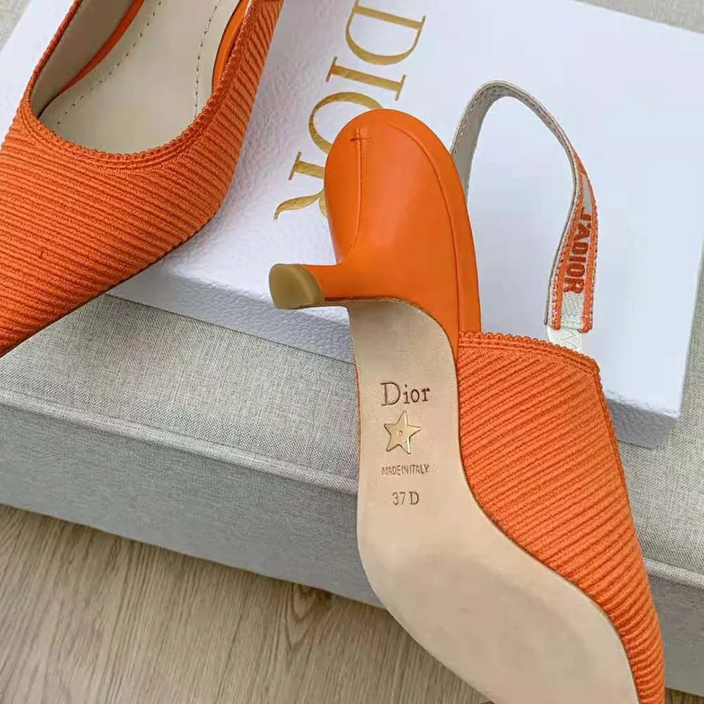 Dior J Adior Slingback Pump Bright Orange Cotton Embroidery for Women