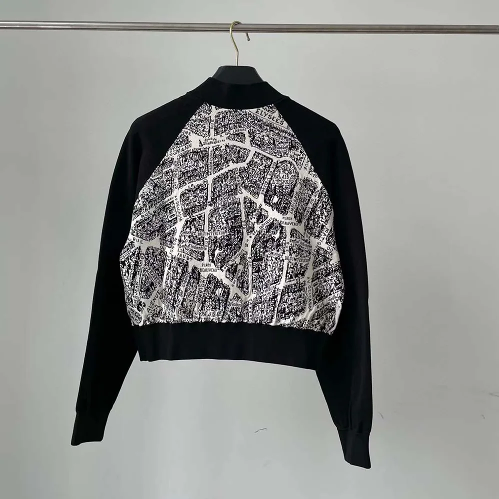 Dior Cropped Bomber Jacket Black and White Technical Taffeta Jacquard with Plan de Paris Motif for Women