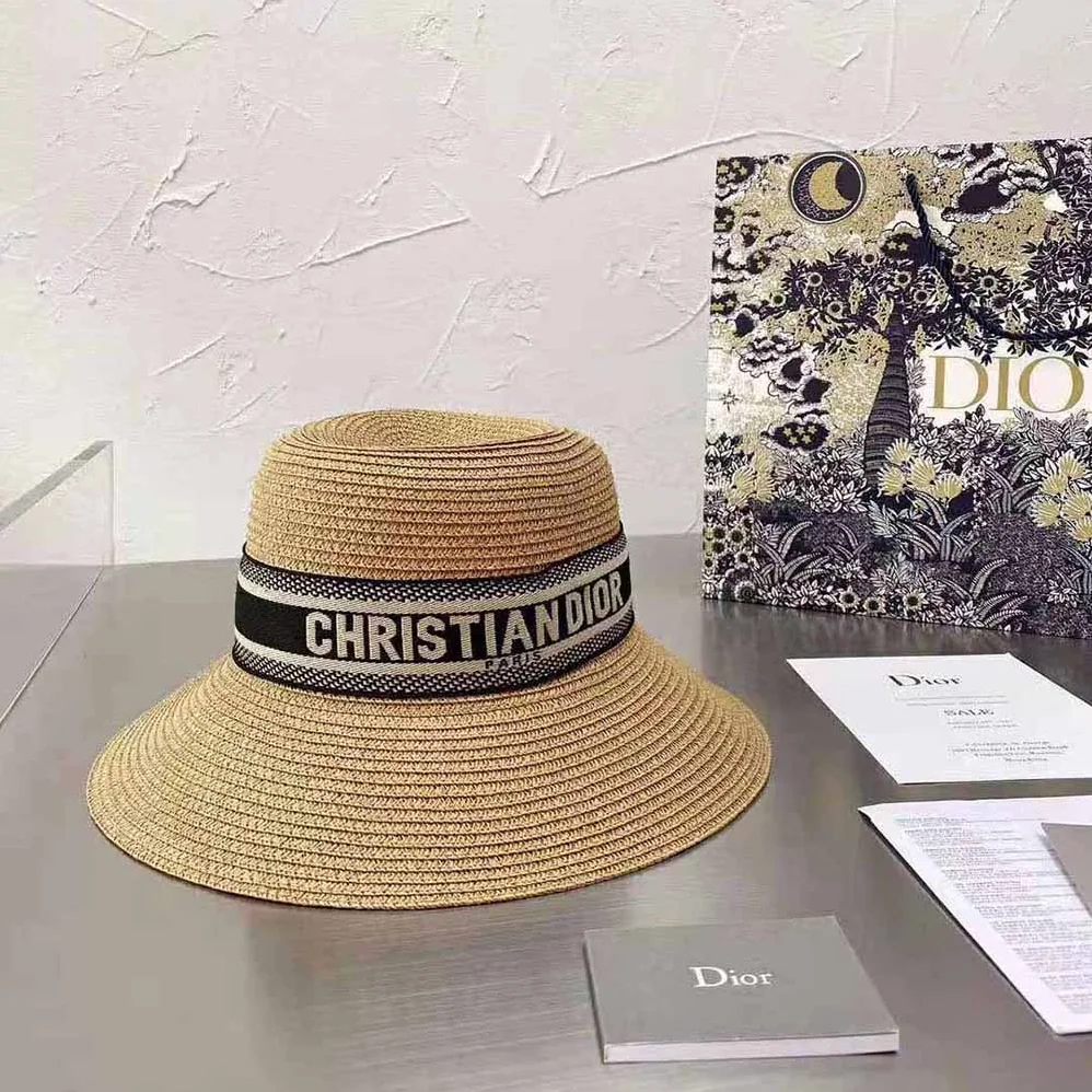 Dior Dioresort Small Brim Hat Natural Straw and Dark Blue Embroidered Band for Women Dior Dioresort Small Brim Hat Natural Straw and Dark Blue Embroidered Band for Women