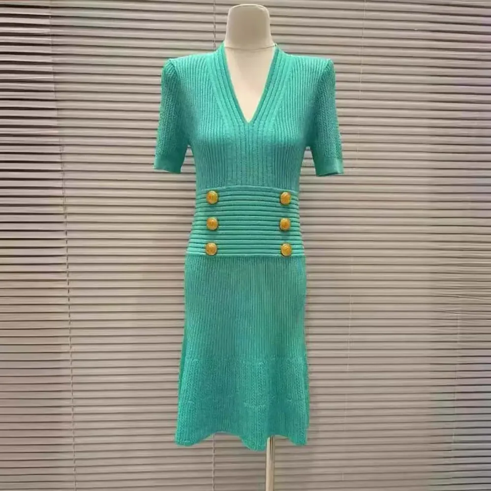 Balmain Flared Knit Dress for Women in Light Blue