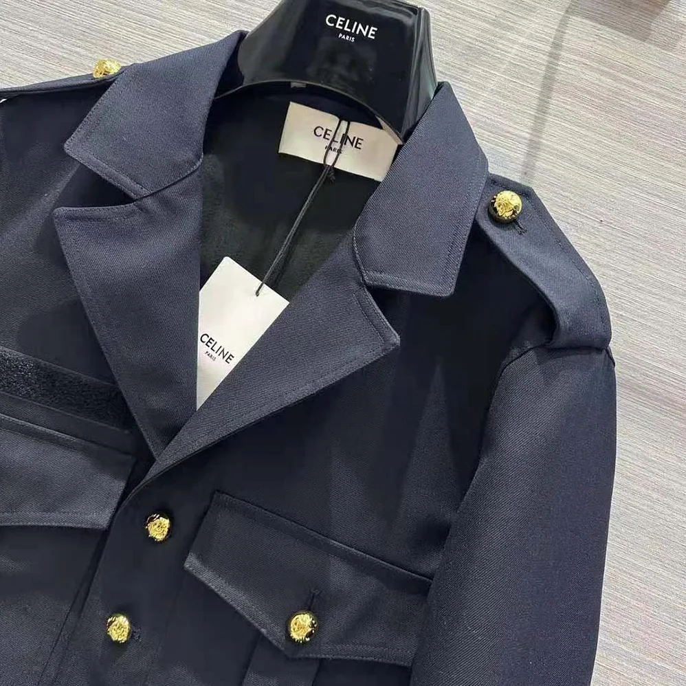 Celine Cropped Saharienne Jacket in Diagonal Wool for Women