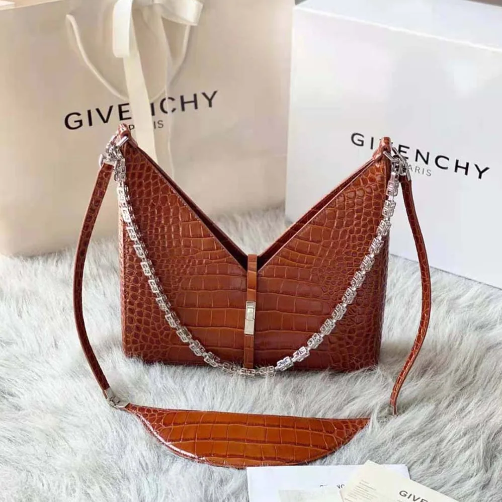 Givenchy Small Cut Out Bag in Crocodile Effect Leather with Chain for Women in Brown Givenchy Small Cut Out Bag in Crocodile Effect Leather with Chain for Women in Brown