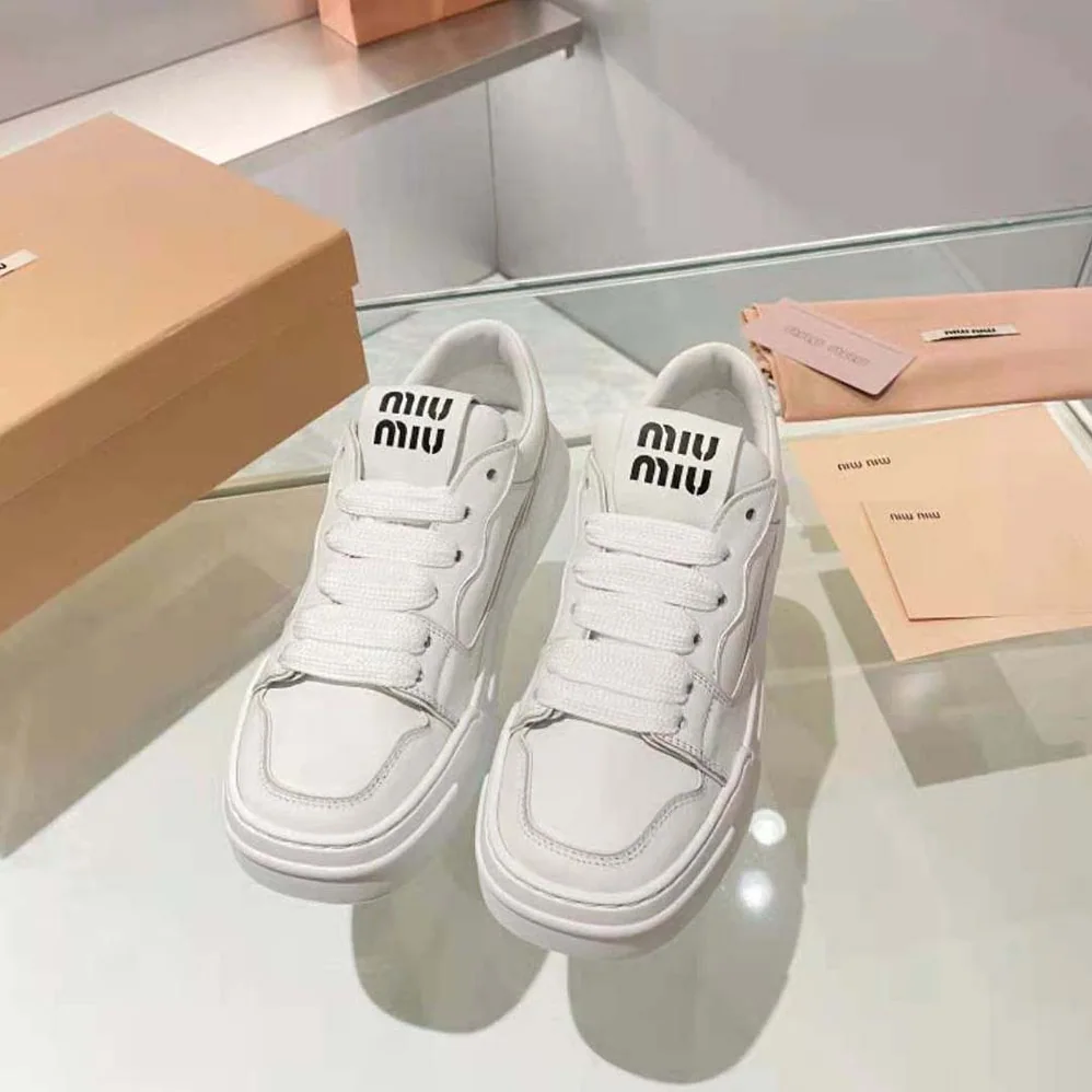 Miu Miu Leather Sneakers for Women in White Miu Miu Leather Sneakers for Women in White