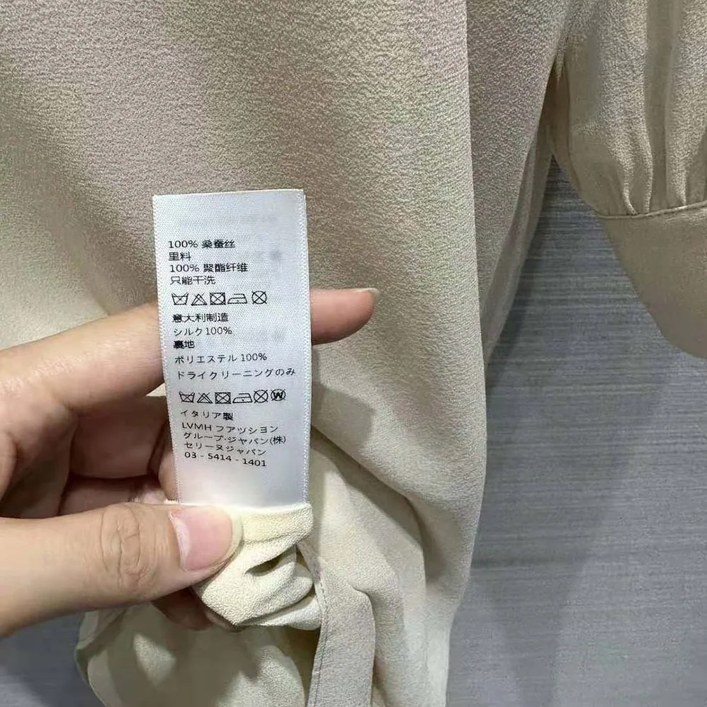Celine Jabot Dress in Lightweight Silk Sablé for Women in Beige Celine Jabot Dress in Lightweight Silk Sablé for Women in Beige
