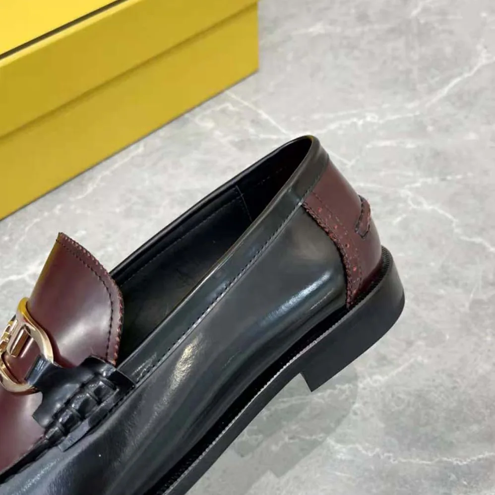 Fendi Maroon Leather Loafers with Fendi O'Lock Motif for Men Fendi Maroon Leather Loafers with Fendi O'Lock Motif for Men