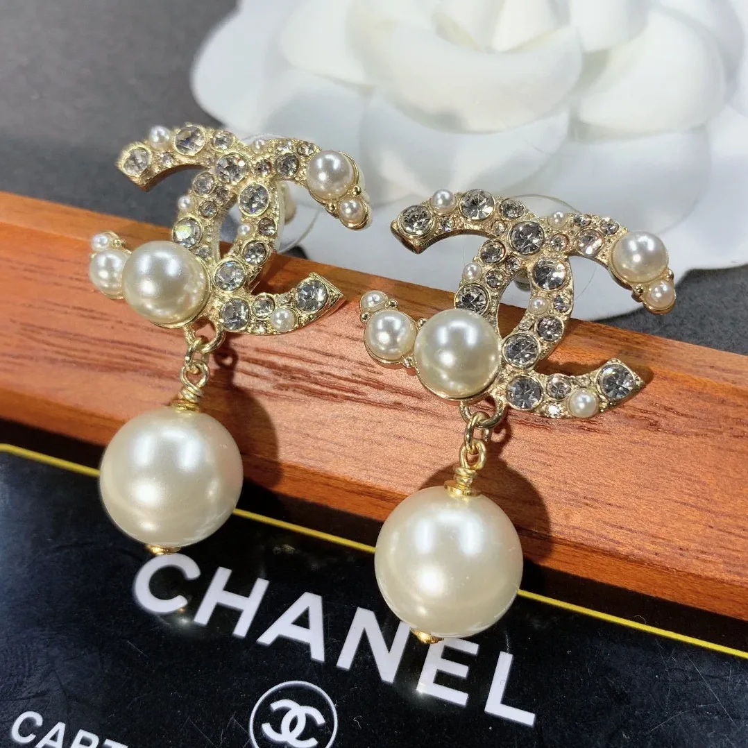 Chanel Pearl C Double Earrings Gold Chanel Pearl C Double Earrings Gold
