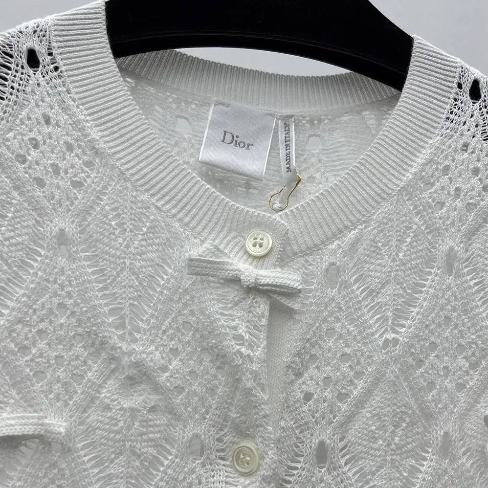 Dior Dioriviera Embroidered Cardigan Ecru Openwork Cotton Knit for Women Dior Dioriviera Embroidered Cardigan Ecru Openwork Cotton Knit for Women