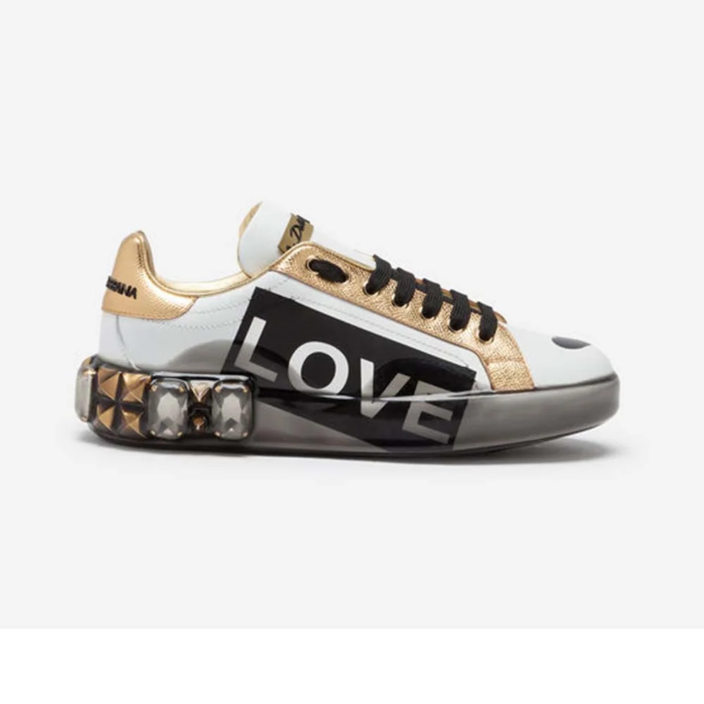 Dolce Gabbana D&G Shoes Portofino Melt Sneakers in Printed Nappa Leather for Women in Gold Dolce Gabbana D&G Shoes Portofino Melt Sneakers in Printed Nappa Leather for Women in Gold