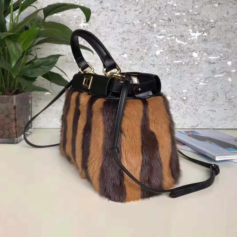 Fendi Peekaboo Iconic Mini Black Mink Bag for Women