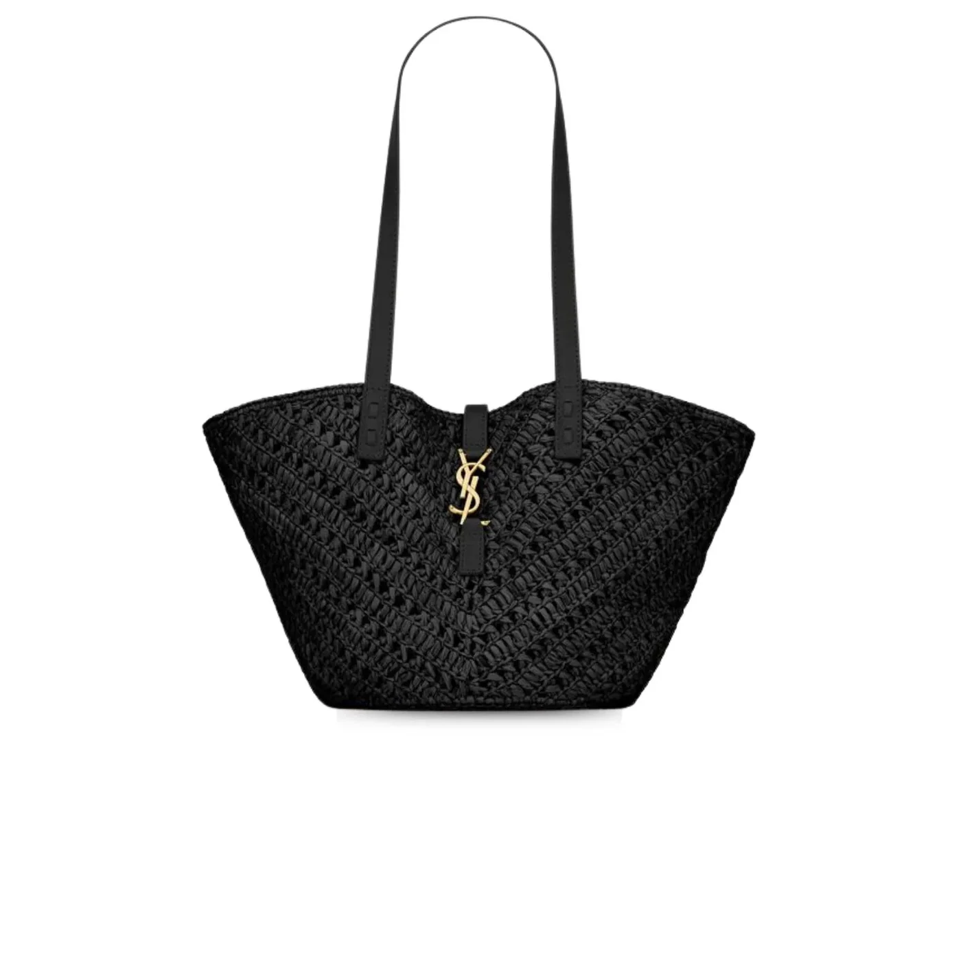 Saint Laurent Panier Small In Raffia And Vegetable-Tanned Black 15 Inches/