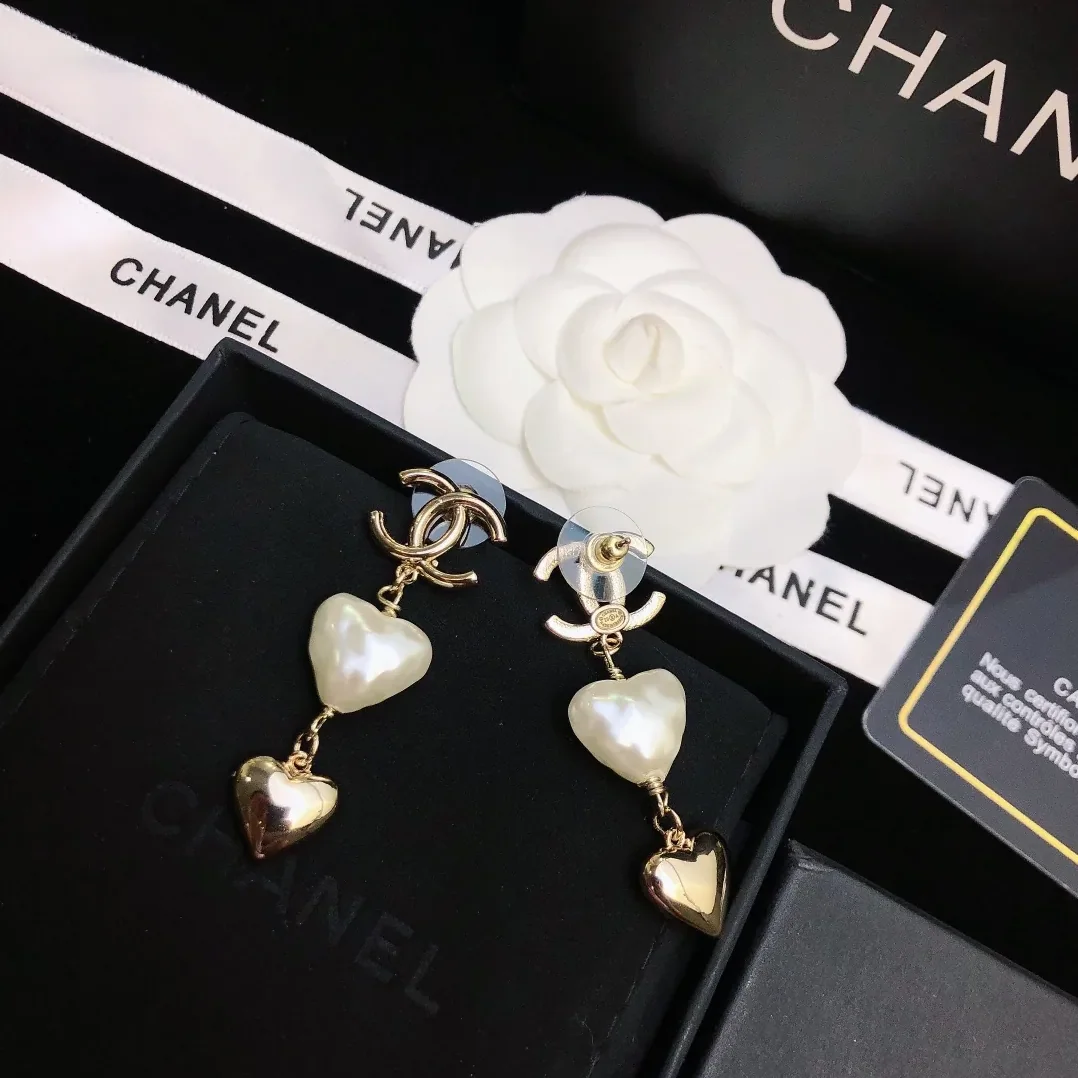 Chanel Two Hearts Links Earrings Gold Tone