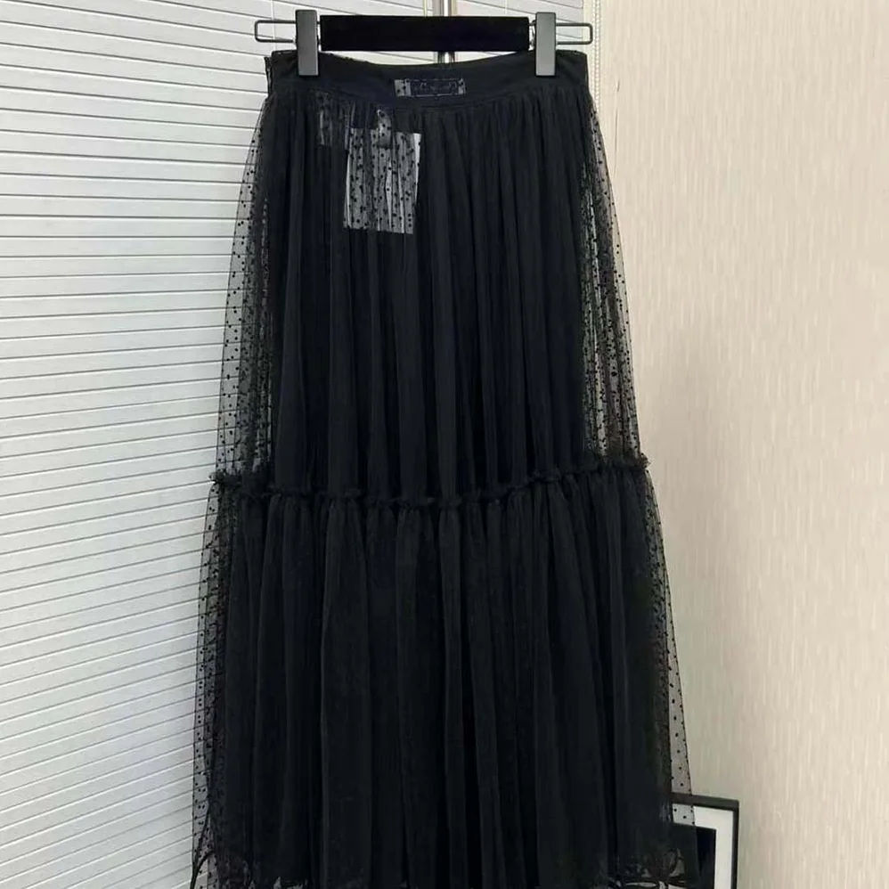 Dior Flared Mid-Length Skirt Black Plumetis Tulle for Women