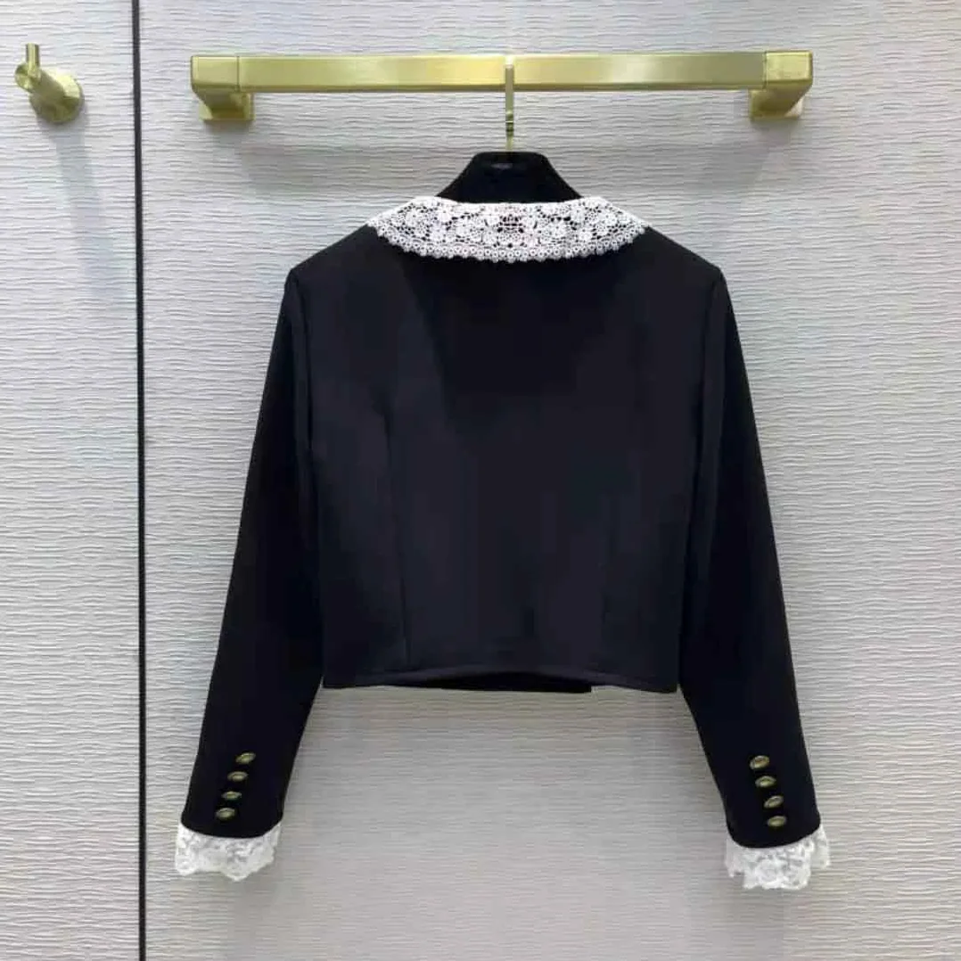 Saint Laurent YSL Short Jacket in Wool Twill with Floral Lace Embroidery for Women Saint Laurent YSL Short Jacket in Wool Twill with Floral Lace Embroidery for Women