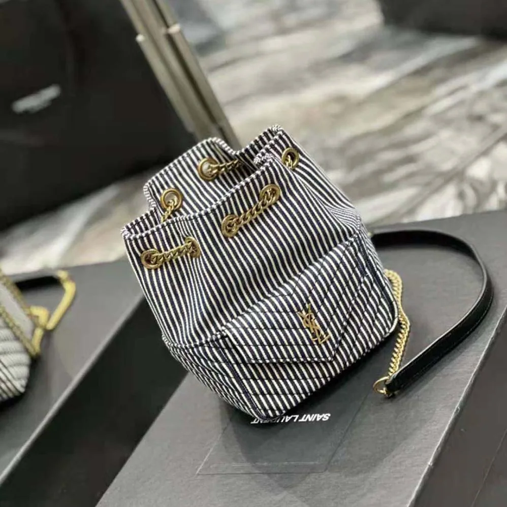 Saint Laurent YSL Joe Mini Bucket Bag in Micro Stripped Denim for Women