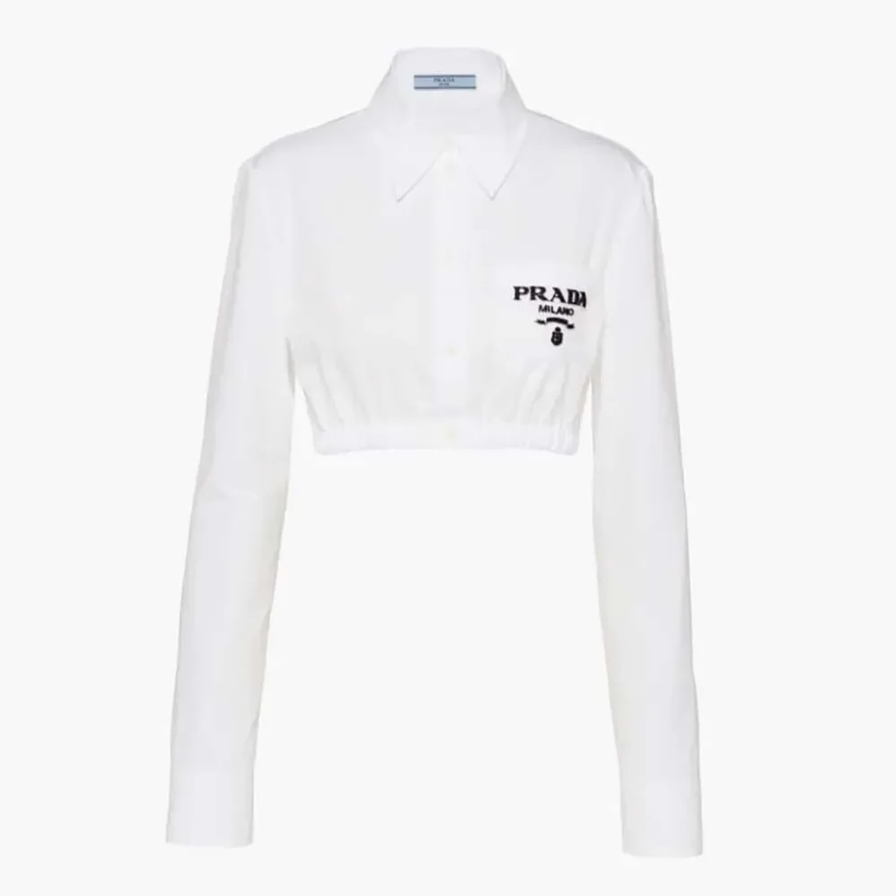 Prada Embroidered Cropped Poplin Shirt for Women Prada Embroidered Cropped Poplin Shirt for Women